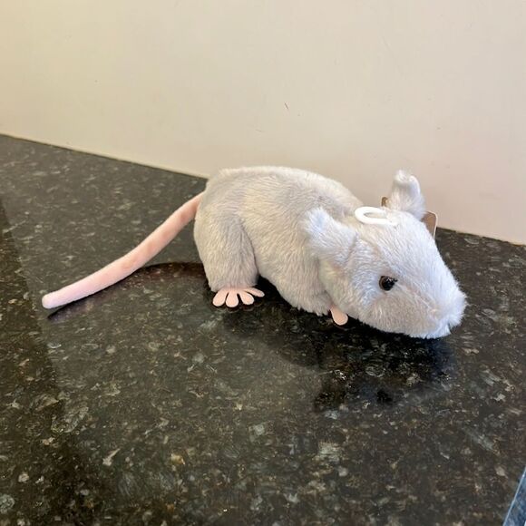 Aurora Gray Mouse Plush Stuffed Animal 8" Long Pink Tail Mini Rat Rodent Cute - Picture 1 of 9